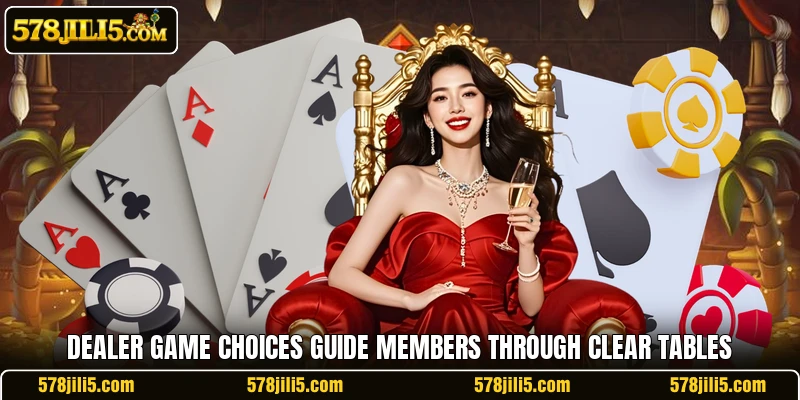 Dealer game choices guide members through clear tables