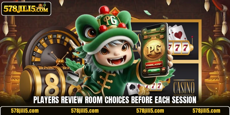 Players review room choices before each session